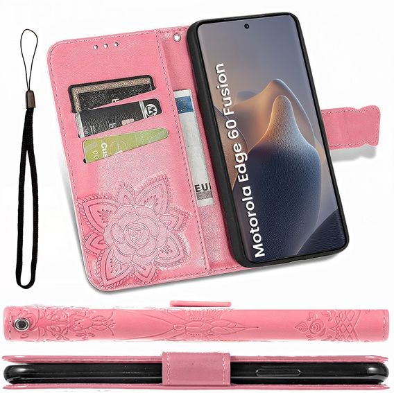 Cu clapetă pentru Motorola Edge 60 / 60 Fusion, Butterfly, roz rose gold