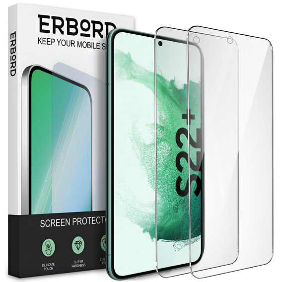 2x sticlă călită pentru Samsung Galaxy S22+ Plus, ERBORD 9H Hard Glass pe ecran