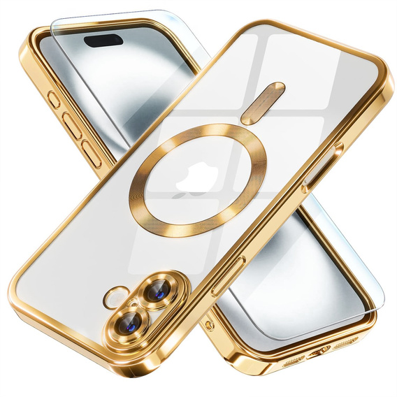 Husă pentru iPhone 16 Plus, Electro MagSafe, de aur + Sticlă pentru ecran