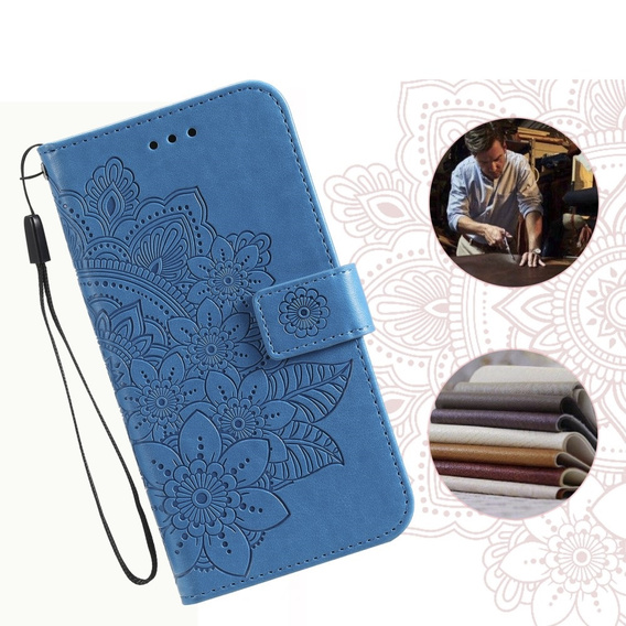 Cu clapetă pentru Samsung Galaxy M34 5G, Mandala Flower, albastru