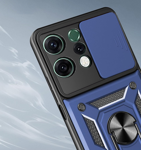 Husă blindată pentru Oppo Reno 14, cu protecție pentru cameră, cu suport, albastru