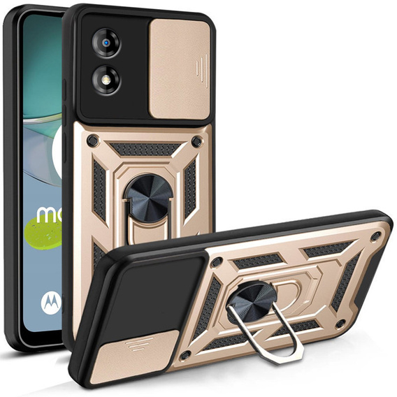 Husă blindată pentru Motorola Moto E13, CamShield Slide, de aur