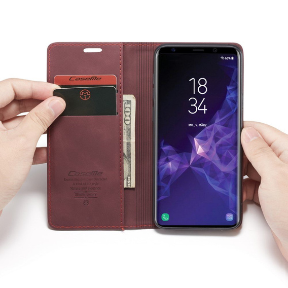 Husa CASEME pentru Samsung Galaxy S9 Plus, Leather Wallet Case, maroon