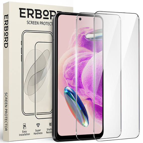 2x sticlă călită pentru Xiaomi Redmi Note 12S, ERBORD 9H Hard Glass pe ecran