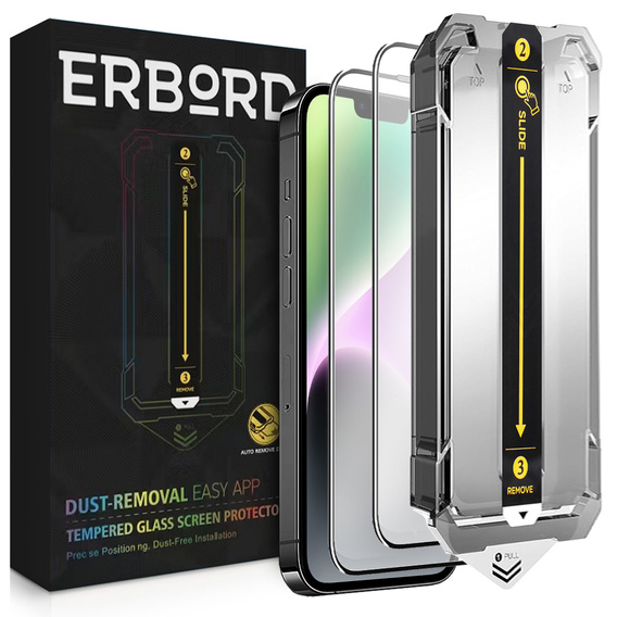 2x Sticlă temperată pentru iPhone 16e / 14 / 13 / 13 Pro, ERBORD Easy App Full Screen Protector