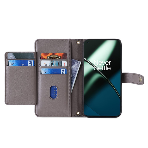 Cu clapetă pentru OnePlus 12 5G, Wallet Zipper Pocket, gri
