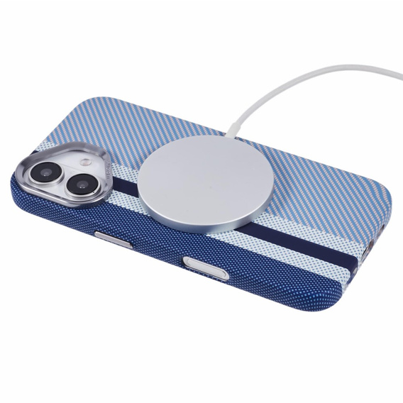 Carcasa pentru iPhone 16, Carbon Fiber MagSafe, albastru