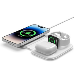 Încărcător wireless inductiv pliabil 3in1 pentru MagSafe pentru iPhone / Apple Watch / Airpods, alb