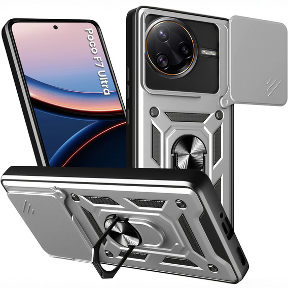 Husă blindată pentru Xiaomi Poco F7 Ultra, CamShield Slide, de argint