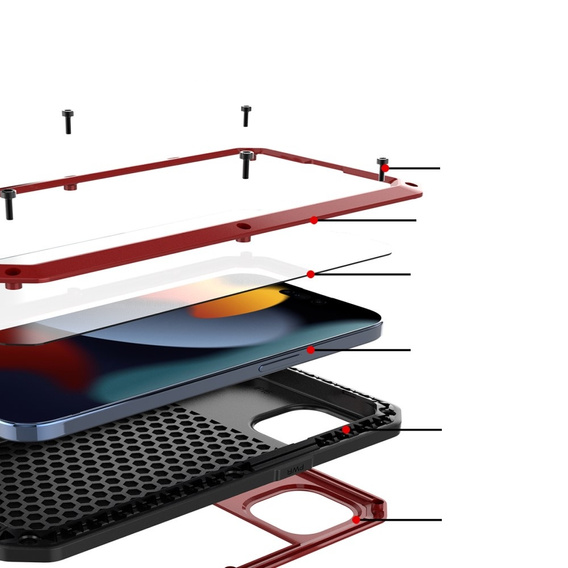 Carcasă pentru iPhone 15, blindată, cu sticlă integrată, roșu