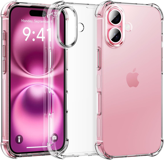 Carcasă pentru iPhone 16 Plus, Erbord Dropproof, transparentă + Sticlă
