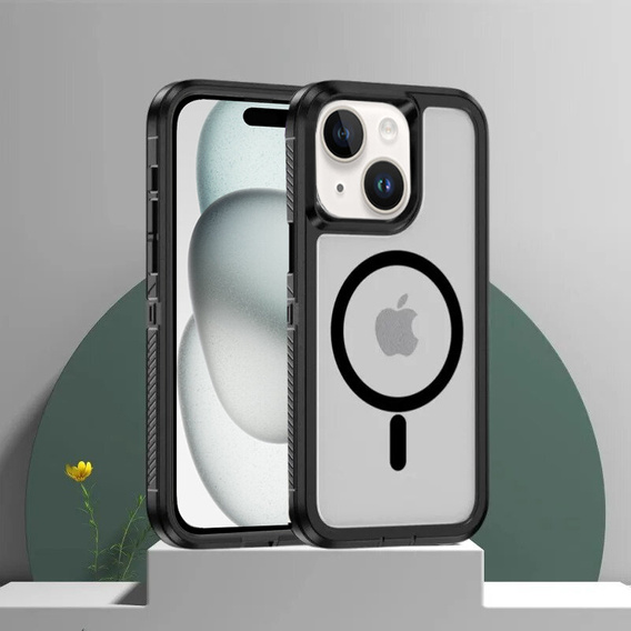 Carcasă cu ramă pentru iPhone 15, pentru MagSafe, transparent / negru