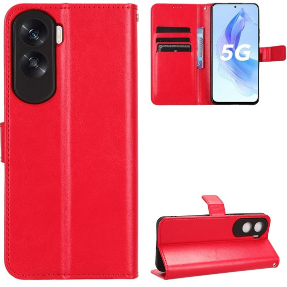 Cu clapetă pentru Honor 90 Lite 5G, Crazy Horse Wallet, roșu