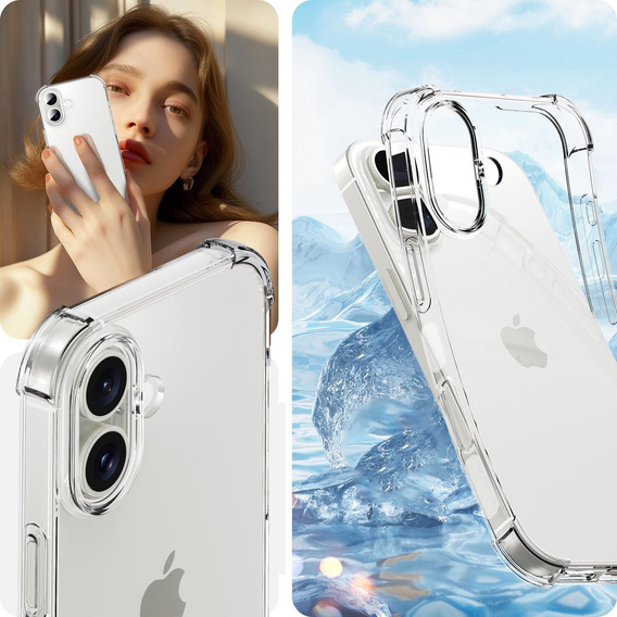 Carcasă pentru iPhone 16, Erbord Dropproof, transparentă + Sticlă