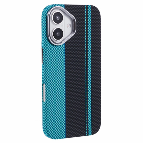 Carcasa pentru iPhone 16, Carbon Fiber MagSafe, negru / albastru