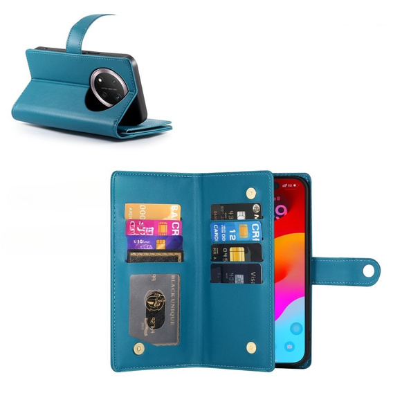 Cu clapetă pentru Honor Magic 7 Lite, Wallet Zipper Pocket, albastru