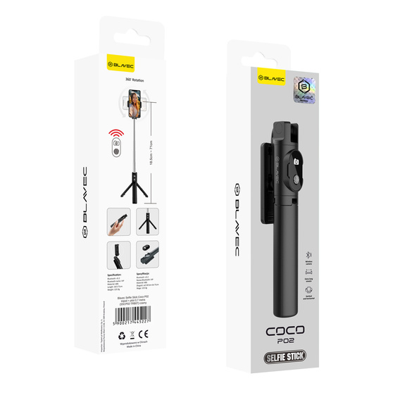 Selfie stick cu funcție de trepied și telecomandă Bluetooth, pentru smartphone-uri cu lățimea între 6,5 cm și 9,5 cm