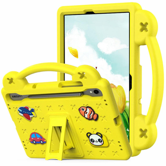 Husă pentru copii pentru Samsung Galaxy Tab S10 Lite / S10 FE / S9 FE, Cute Patterns, cu suport, galben