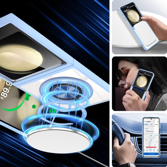 Husă pentru Samsung Galaxy Z Flip7 FE / Z Flip6, Corners Dropproof, pentru MagSafe, transparent / albastru