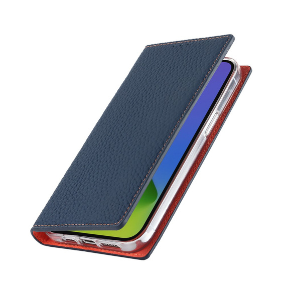 Cu clapetă pentru iPhone 15 Pro, Litchi Skin Grain, albastru închis