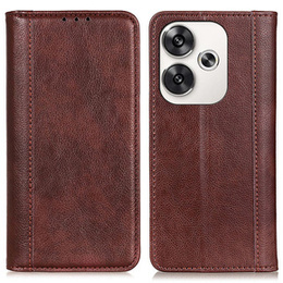 Husa cu clapetă pentru Xiaomi Poco F6, Split Leather, maro