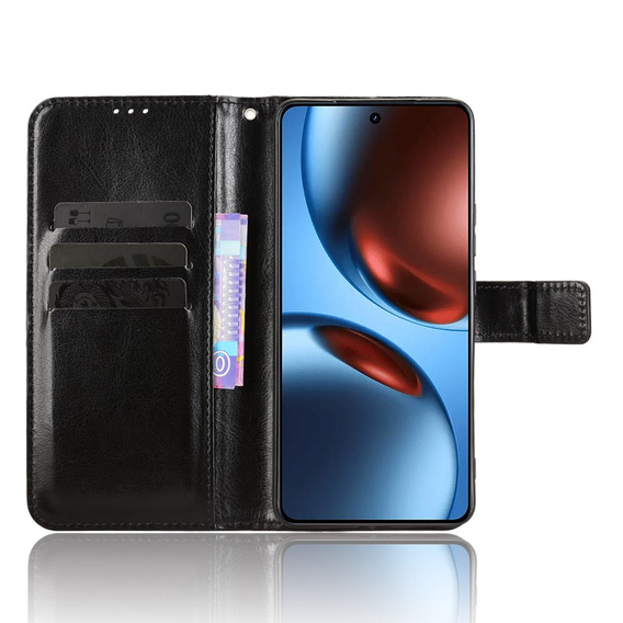 Cu clapetă pentru Realme GT 7 / 7T, Crazy Horse Wallet, negru