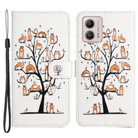 Cu clapetă pentru Motorola Moto G53 5G / G23 / G13, Wallet, Cat & Tree, alb