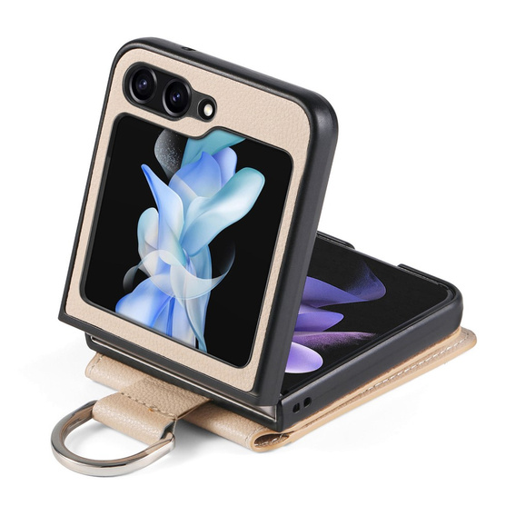 Carcasă pentru Samsung Galaxy Z Flip6 5G, Card Slot Ring Case, bej