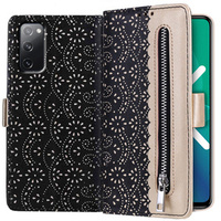 Carcasă cu clapetă pentru Samsung Galaxy S20 FE/5G, Wallet Pocket Zipper Lace, negru