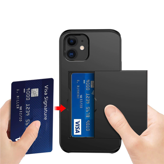 Huse pentru iPhone 11, Sliding Card Holder, negru