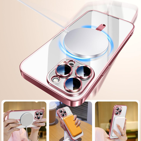 Husă pentru iPhone 15 Pro, Electro MagSafe, roz + Sticlă pentru ecran