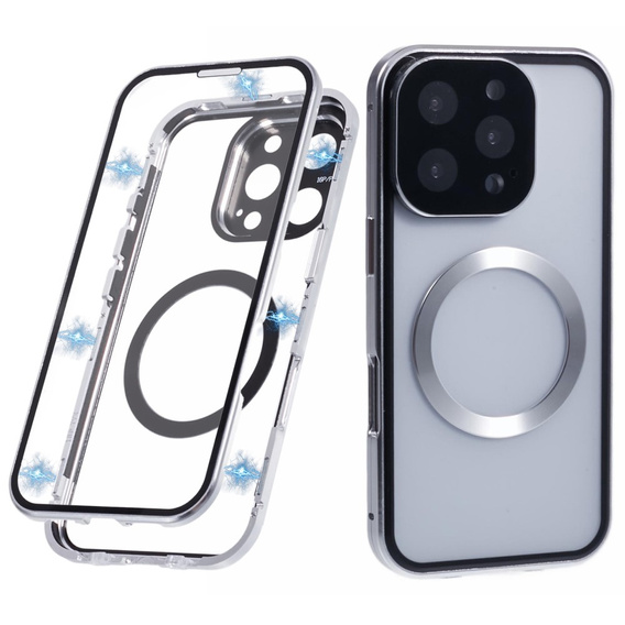 Carcasa Magnetic Dual Glass MagSafe pentru iPhone 16 Pro, de argint