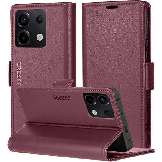 Husă pentru Xiaomi Redmi Note 13 5G, ERBORD Glossy Litchi, portofel cu clapetă, roșu