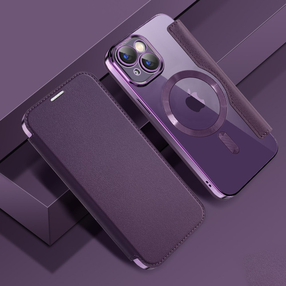 Cu clapetă pentru iPhone 15, RFID Wallet MagSafe CamShield, violet