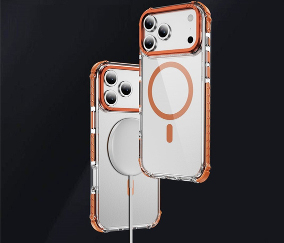 Carcasă blindată pentru MagSafe transparent cu laturi portocalii pentru iPhone 17 Pro Max