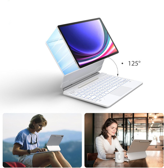 Husă tastatură pentru Samsung Galaxy Tab S7+ / S7 FE / S9+ / S8+ / S9 FE+ / S10+, Dexnor Magnetic Keyboard Touchpad, alb