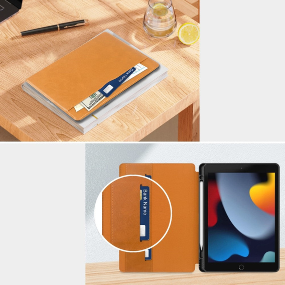 Husă pentru iPad 10.2 2021 / 2020 / 2019, Business Card and Pen Slot, maro