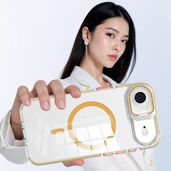 Husă pentru iPhone Air, pentru MagSafe, cu suport, transparentă cu inserții aurii