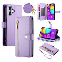 Cu clapetă pentru iPhone 16, Wallet Zipper Pocket, violet