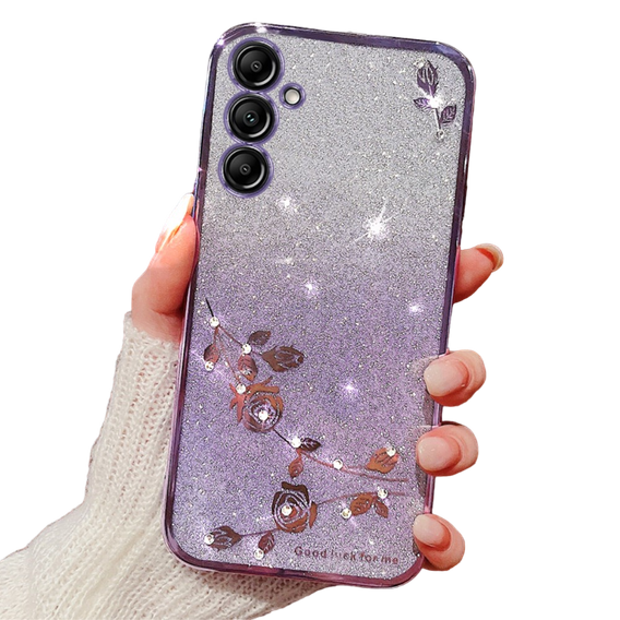 Husă pentru Samsung Galaxy A35 5G, Glitter Flower, violet