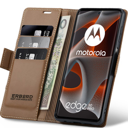 Husă pentru Motorola Edge 50 Pro, ERBORD Glossy Litchi, portofel cu clapetă, maro