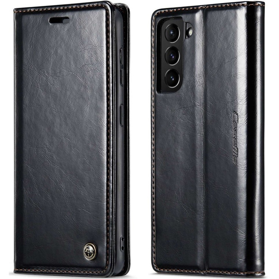 Carcasă flip CASEME pentru Samsung Galaxy S21, Waxy Textured, negru