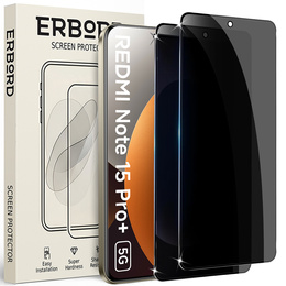 Sticlă temperată ERBORD Anti-Spy pentru protecția vieții private (2 bucăți) pentru Xiaomi Redmi Note 15 Pro Plus 5G / Poco M8 Pro 5G