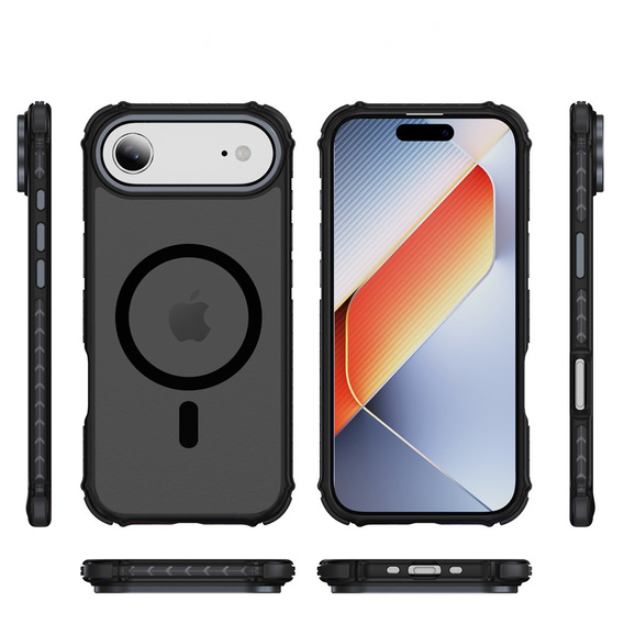 Carcasă Matt pentru iPhone Air, blindată, pentru MagSafe, fumurie cu margini negre