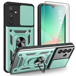 Carcasă blindată pentru Samsung Galaxy A26, CamShield Slide, verde + sticlă călită 9H