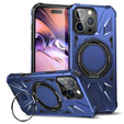 Carcasă pentru iPhone 16 Pro, blindată cu suport și placă pentru mâner, albastru