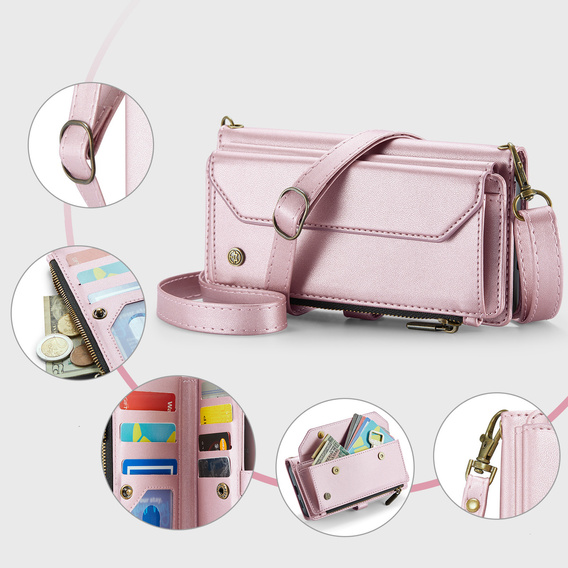 Husă din piele CASEME RFID pentru Samsung Galaxy S26, roz