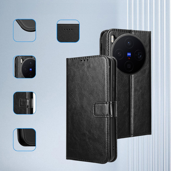 Husă tip portofel Crazy Horse pentru Vivo X300