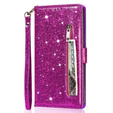 Cu clapetă pentru Samsung Galaxy A35 5G, Wallet Zipper Pocket Glittery, violet