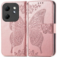 Cu clapetă pentru Infinix Hot 50i 4G, Butterfly, roz rose gold